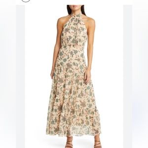 Chelsea28 Floral Halter Neck Maxi Dress in Beige Antique Blooms | M